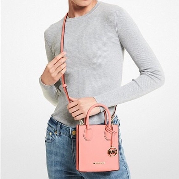 Michael Kors XS Extra Small Shopper Crossbody Bag Leather Coral Pink - Picture 3 of 3